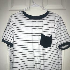 black and white stripes shirt with a black pocket